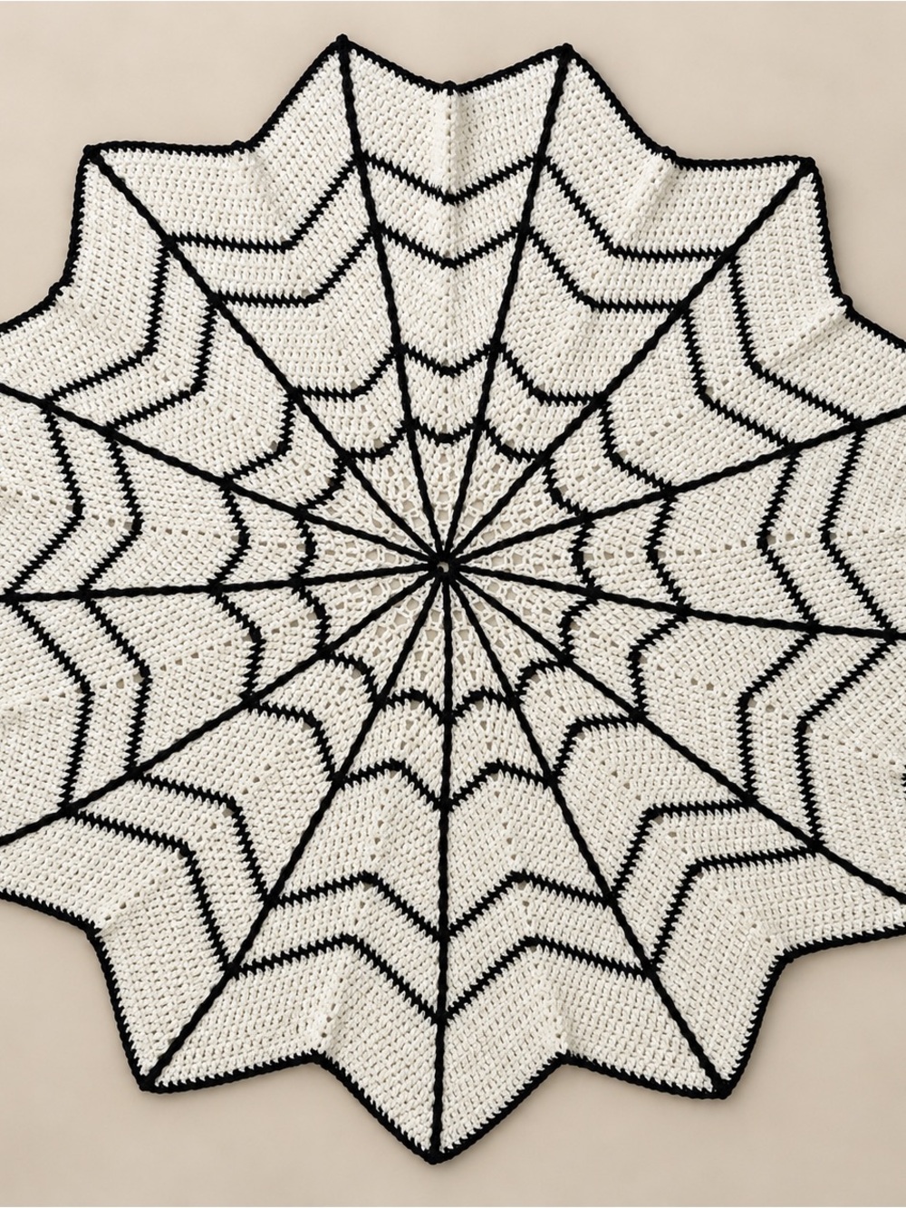 New! Handmade Crochet Spiderweb Tablecloth 52”Black White Halloween Gothic